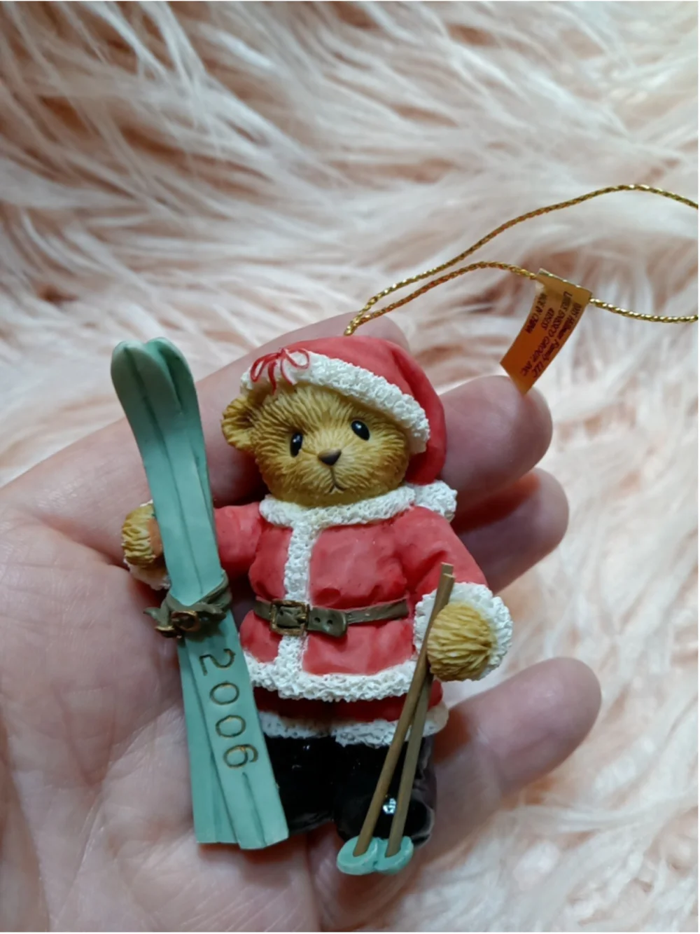 Cherished Teddies 2006 Bear w/Skis Hanging Christmas Ornament #4005155 Santa